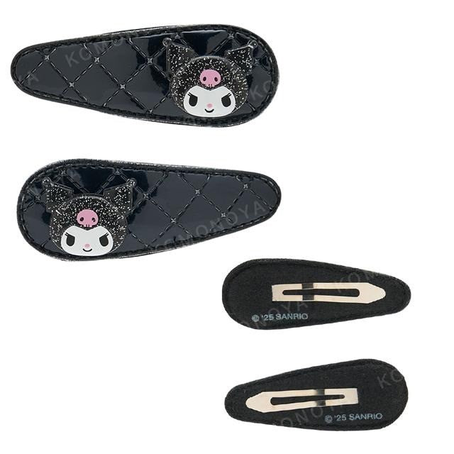 日本 三麗鷗 Sanrio 菱格紋髮夾2入組 | 金屬風 瀏海夾 小髮夾 HelloKitty 美樂蒂