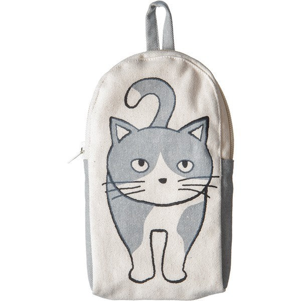 日本 AND PACKABLE 貓咪毛絨球收納袋 | 帆布袋 萬用袋 小物包 眼鏡包 純棉