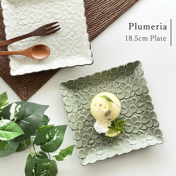 日本製 美濃燒 南洋風雞蛋花造型長盤 兩色 | 異國風 餐桌擺設 長盤 甜點盤 下午茶 度假風