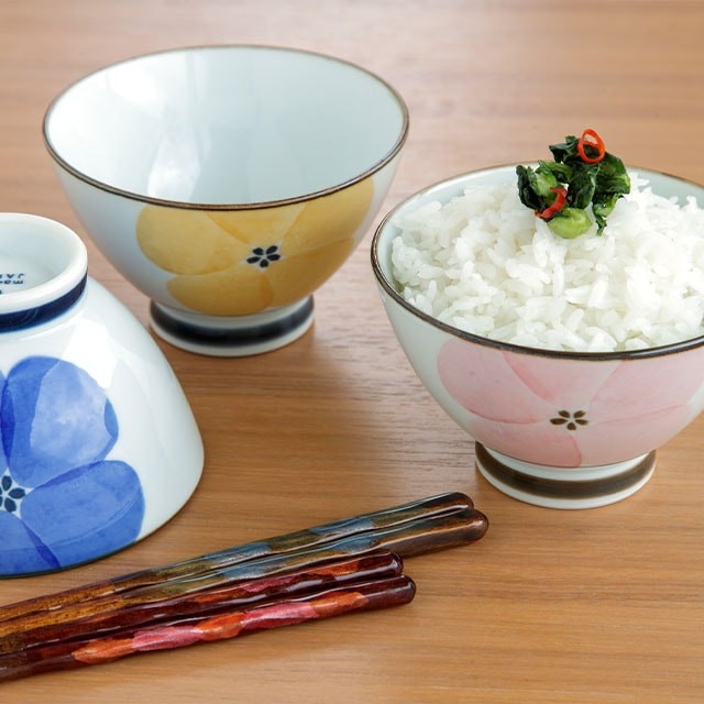 日本製 BISQUE 波佐見燒 花卉飯碗 三色 | 小碗 陶瓷碗 夫妻碗 對碗 家庭用碗