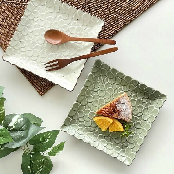 日本製 美濃燒 南洋風雞蛋花造型長盤 兩色 | 異國風 餐桌擺設 長盤 甜點盤 下午茶 度假風