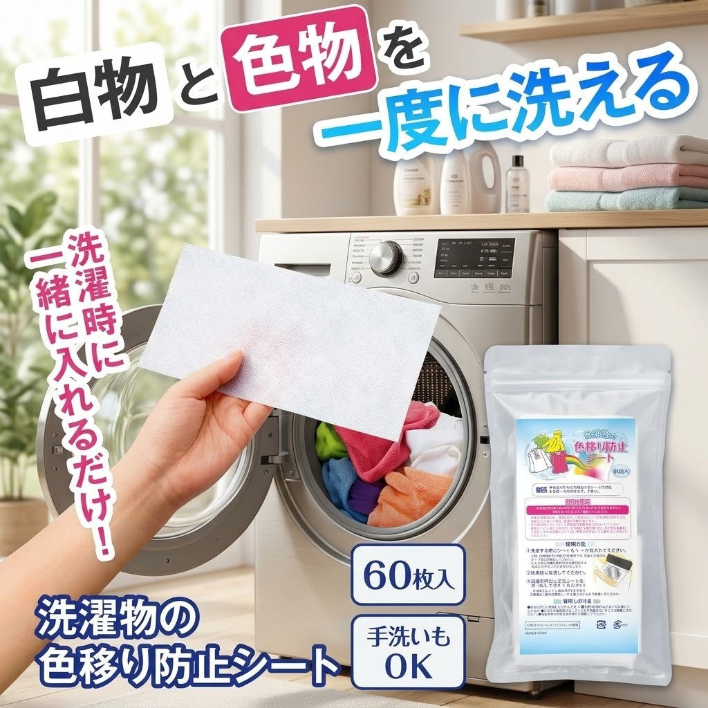 日本 60枚入 洗衣防染色片 | 吸色防染洗衣片 色物白物混洗 防褪色 日本主婦推薦洗衣好物 使用方便