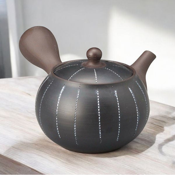 日本製 常滑燒 春秋黑泥白點線茶壺 | 急須壺 側把急須壺 日式茶壺 常滑燒茶壺