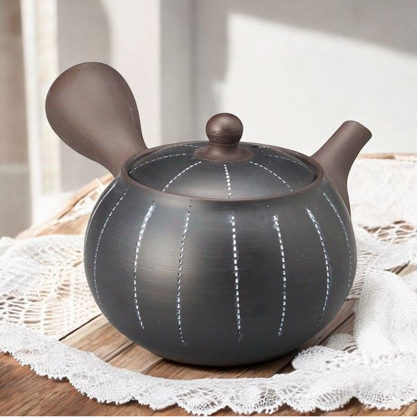 日本製 常滑燒 春秋黑泥白點線茶壺 | 急須壺 側把急須壺 日式茶壺 常滑燒茶壺