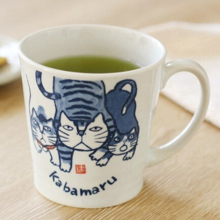 日本製 岡本肇 手繪款 可愛貓咪圖案 馬克杯 300ml|陶瓷杯 咖啡杯 貓咪杯 茶杯 療癒貓咪杯 水杯