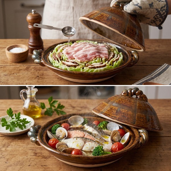 日本製 六魯rokuro 陶瓷蒸煮陶鍋|日常燉煮鍋 直火陶鍋 耐熱土鍋 蒸鍋 砂鍋 居家料理鍋 陶瓷鍋