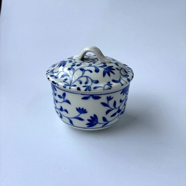 日本製 美濃燒 青花唐草紋 附蓋 茶碗蒸杯|日常餐桌陶瓷蒸碗 茶碗蒸杯 附蓋餐碗 蒸蛋碗 陶瓷碗