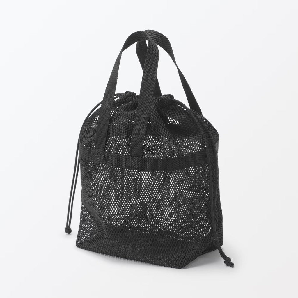 日本 無印良品 立體網狀抽繩包M 黑色 綠色 粉色|網袋收納包 旅行收納袋 盥洗包