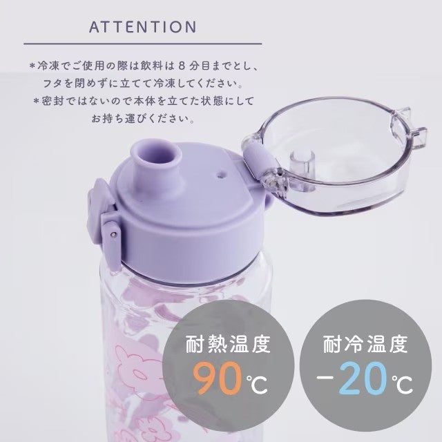 日本 BISQUE 透明可愛彩色花朵水壺520ml|可冷凍 冷水壺 彈蓋水壺 直飲水壺 透明水壺