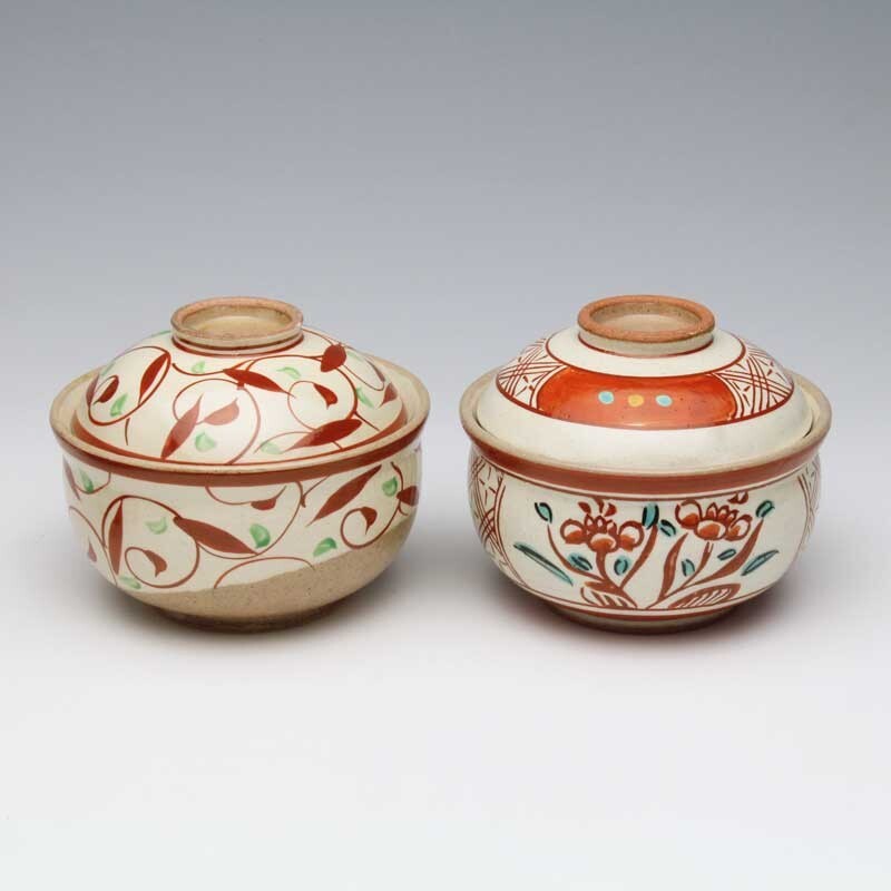 日本製 手繪陶瓷紅色吉祥紋蓋碗 | 蒸蛋碗 甜點碗 茶碗蒸 日本碗 帶蓋碗 湯盅 湯碗 燕窩碗 新年碗盤