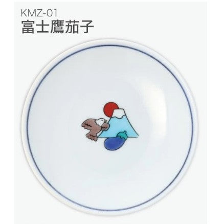 日本製 九谷燒 吉祥圖案色繪豆皿 | 青郊窯 醬料碟 小碟子 飾品盤 藍線白瓷