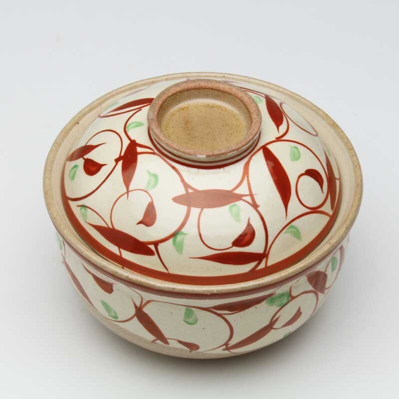 日本製 手繪陶瓷紅色吉祥紋蓋碗 | 蒸蛋碗 甜點碗 茶碗蒸 日本碗 帶蓋碗 湯盅 湯碗 燕窩碗 新年碗盤