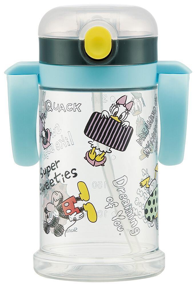 日本SKATER 米奇2WAY兩用|寬底吸管水壺|學習杯|附可拆背帶可替換-370ml - 富士通販