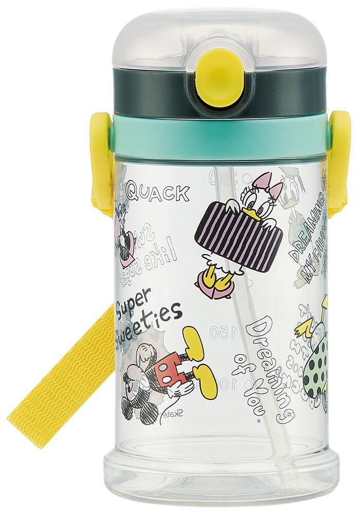 日本SKATER 米奇2WAY兩用|寬底吸管水壺|學習杯|附可拆背帶可替換-370ml - 富士通販