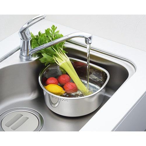 日本製 吉川YOSHIKAWA D型帶孔瀝水洗菜籃|瀝水架 不鏽鋼瀝水籃 - 富士通販