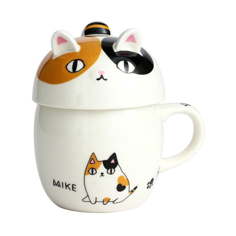 貓咪杯蓋馬克杯|三花貓咖啡杯,杯蓋可當作點心盤 - 富士通販