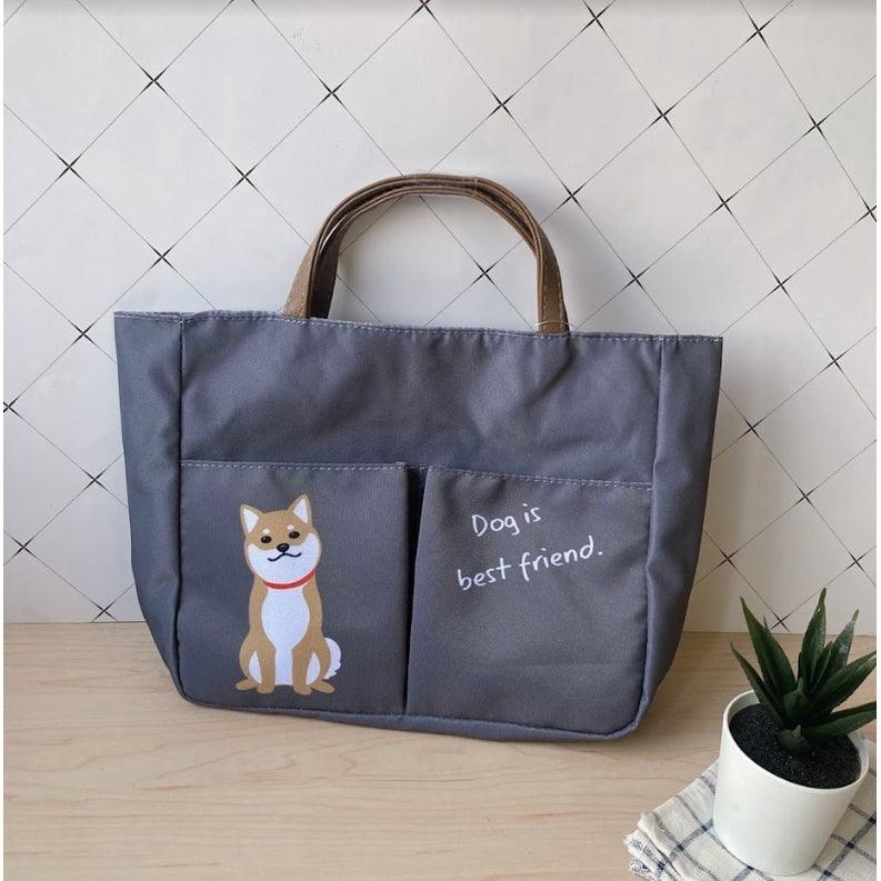 日本柴犬手提袋|動物袋中袋、灰色收納袋 - 富士通販