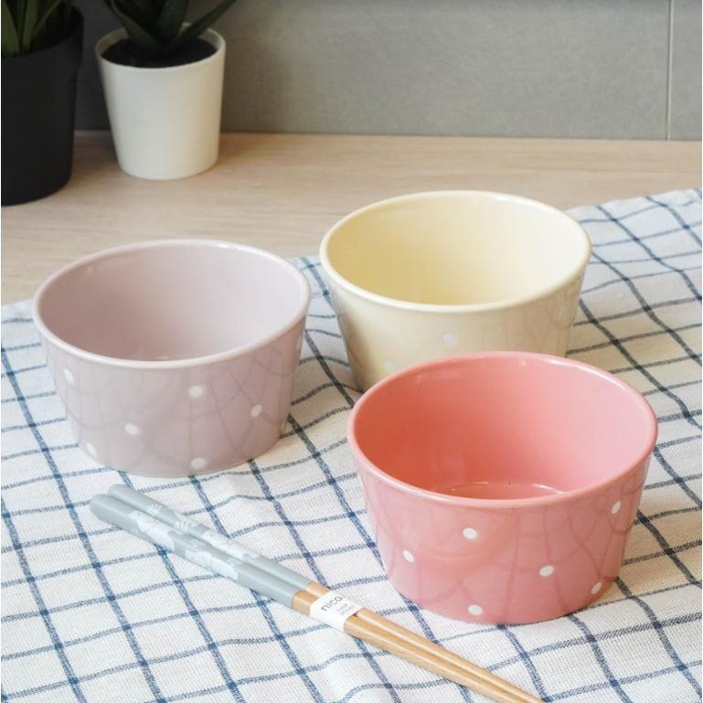 日本製美濃燒 圓點陶瓷碗| 黃、紫、粉 - 富士通販