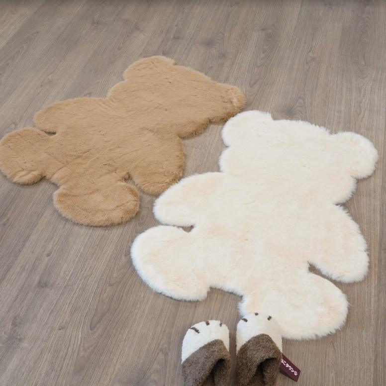 冬季保暖|泰迪熊柔軟毛絨地毯,乳白色 / 卡其色 - 富士通販