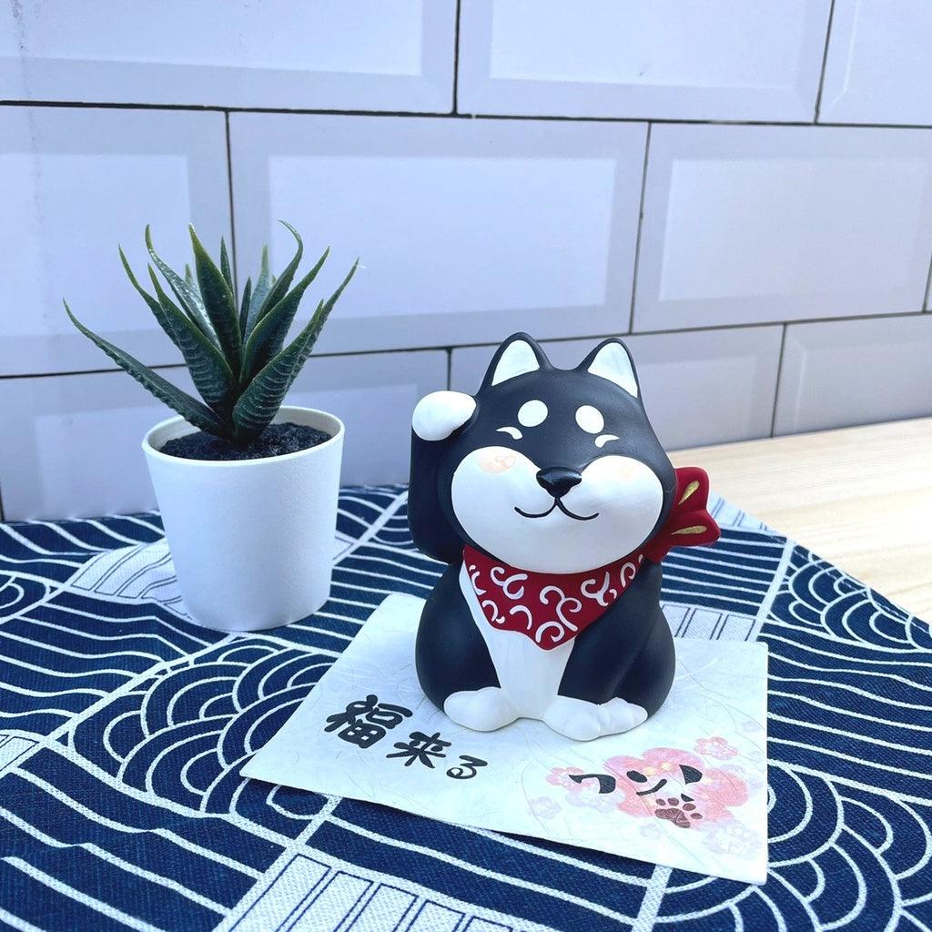 無釉陶招財黑柴擺飾|裝飾招福吉祥物 - 富士通販