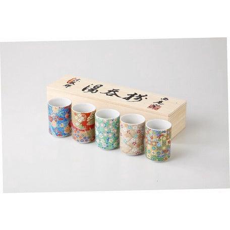 日本製 美濃燒 京友禪 茶杯 五入組 木盒裝|陶瓷茶杯 酒杯 茶具 - 富士通販