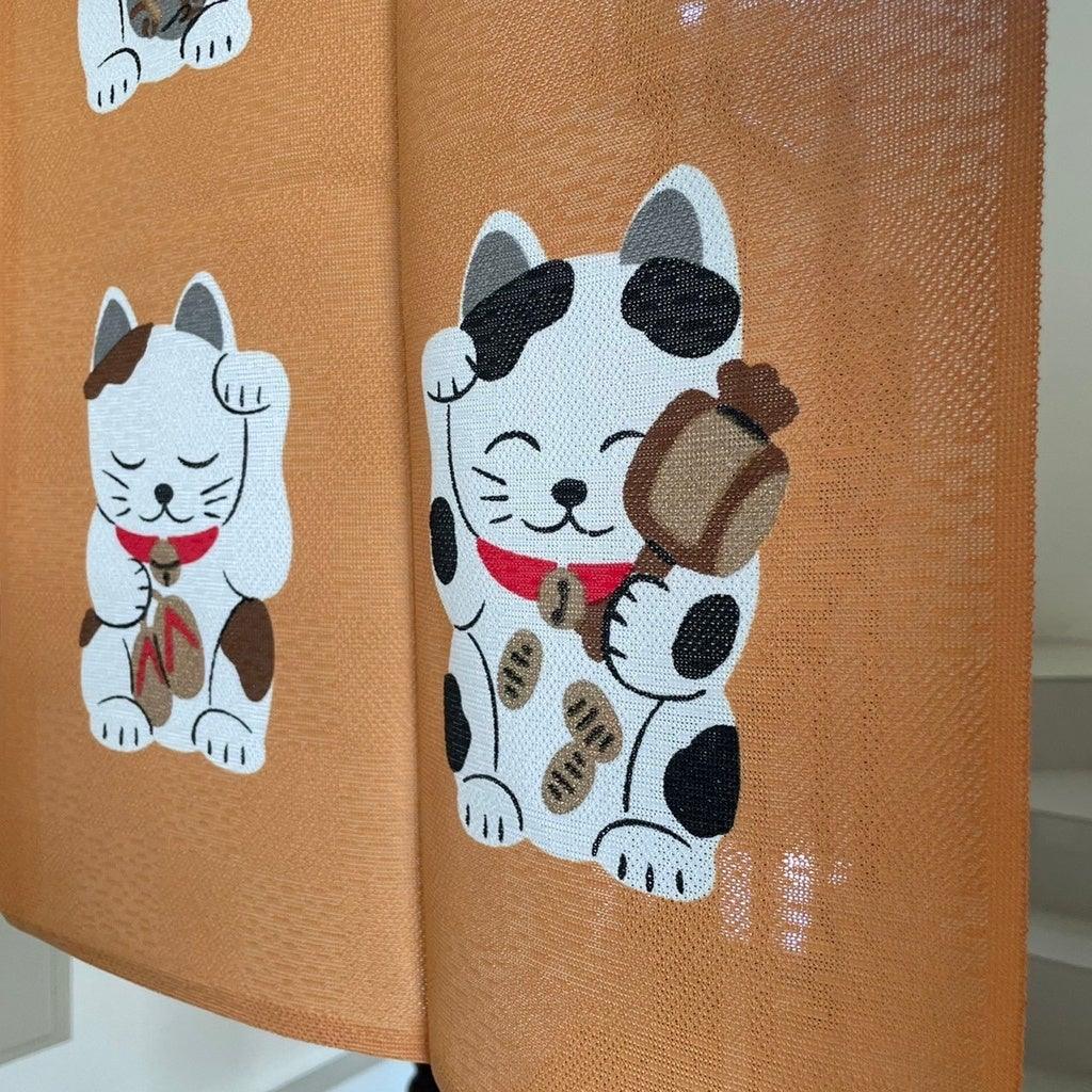 日本製 招財貓日式門簾-七福貓(橘短/藍短)|居家裝飾 遮擋門簾 招財貓門簾 棉麻門簾 - 富士通販