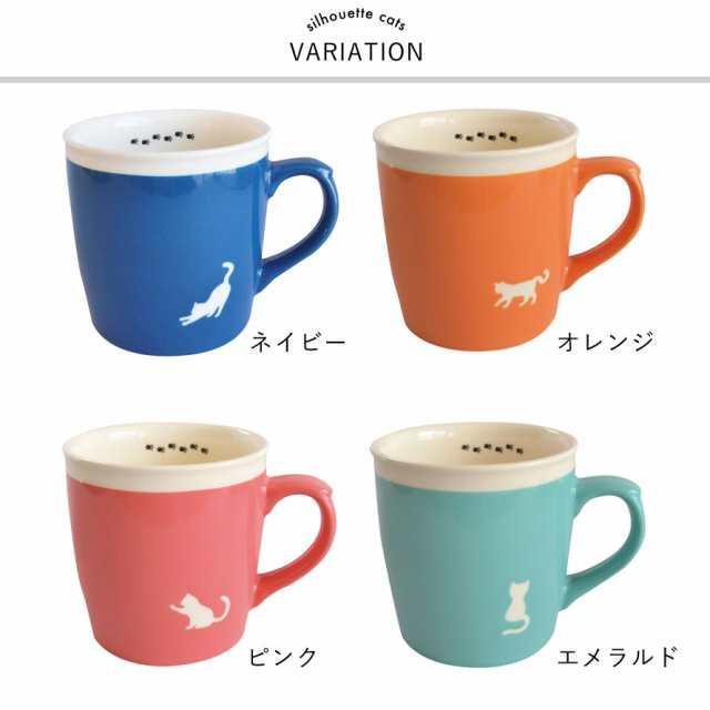 日本製 美濃燒 貓剪影馬克杯 藍/粉/綠/橘|貓咪馬克杯 貓奴 - 富士通販