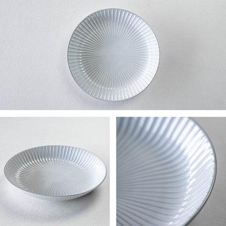 日本製 美濃燒 細條紋灰色圓盤|義大利麵盤 生菜盤 陶瓷餐盤 - 富士通販