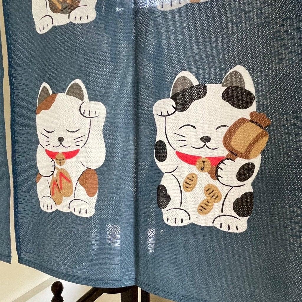 日本製 招財貓日式門簾-七福貓(橘短/藍短)|居家裝飾 遮擋門簾 招財貓門簾 棉麻門簾 - 富士通販