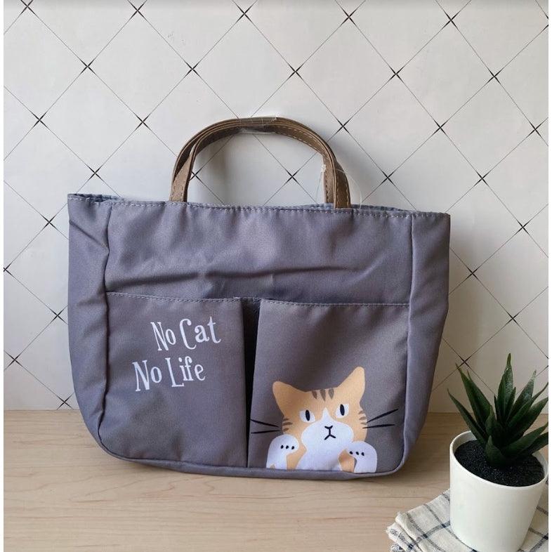 日本貓咪手提袋|動物袋中袋、灰色收納袋 - 富士通販
