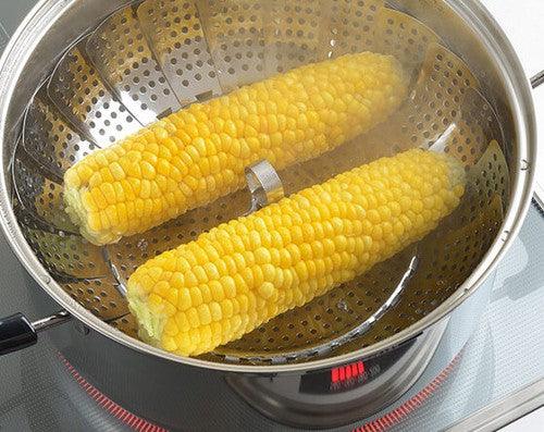 日本製 萬用伸縮 不鏽鋼 蒸籠 蒸架|瀝水籃 瀝水架 - 富士通販