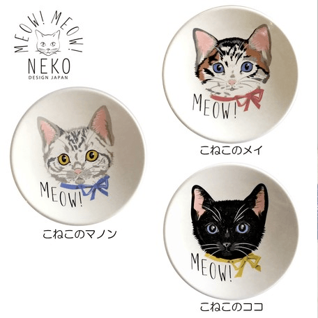 日本製貓咪插圖盤子|三花、黑貓、灰貓 - 富士通販