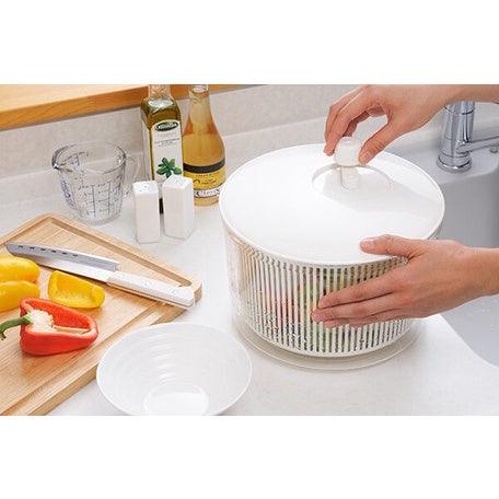 日本製 蔬果瀝水器|生菜沙拉 蔬果脫水器 甩乾瀝水籃 - 富士通販