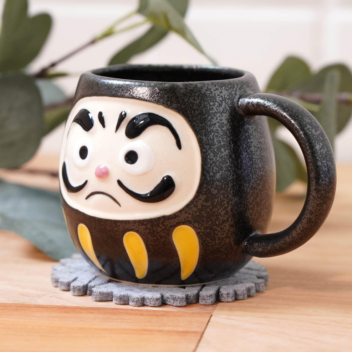 日本達摩黑色陶瓷杯|開運必勝合格戀愛不倒翁 - 富士通販