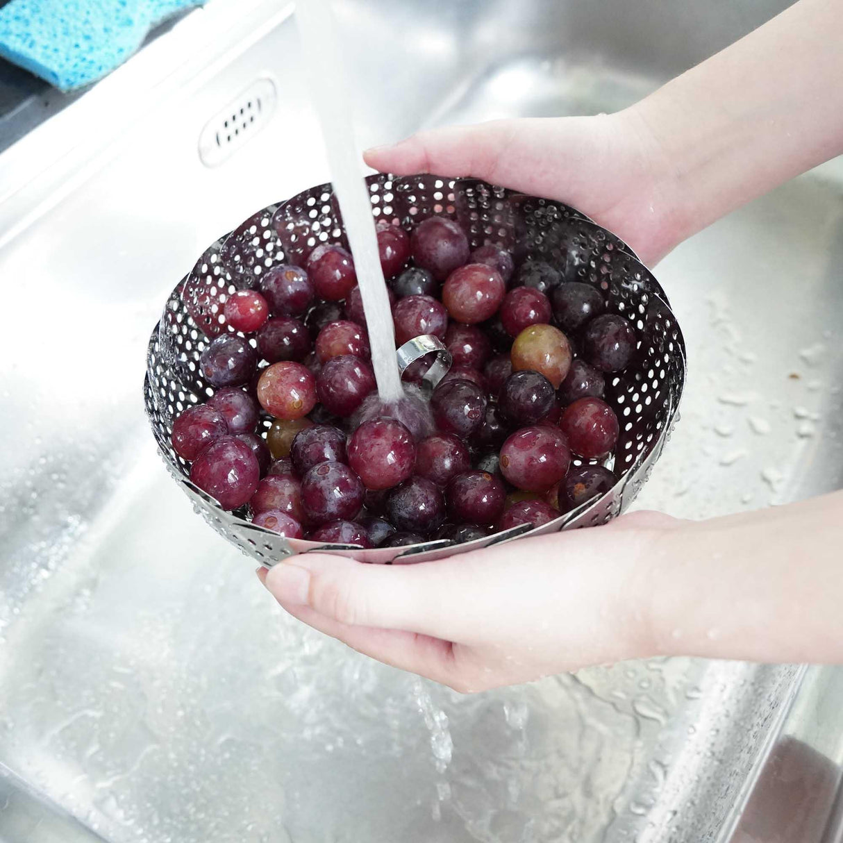 日本製 萬用伸縮 不鏽鋼 蒸籠 蒸架|瀝水籃 瀝水架 - 富士通販