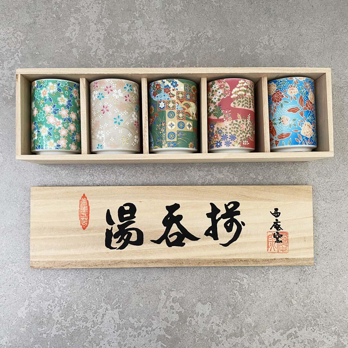 日本製 美濃燒 京友禪 茶杯 五入組 木盒裝|陶瓷茶杯 酒杯 茶具 - 富士通販