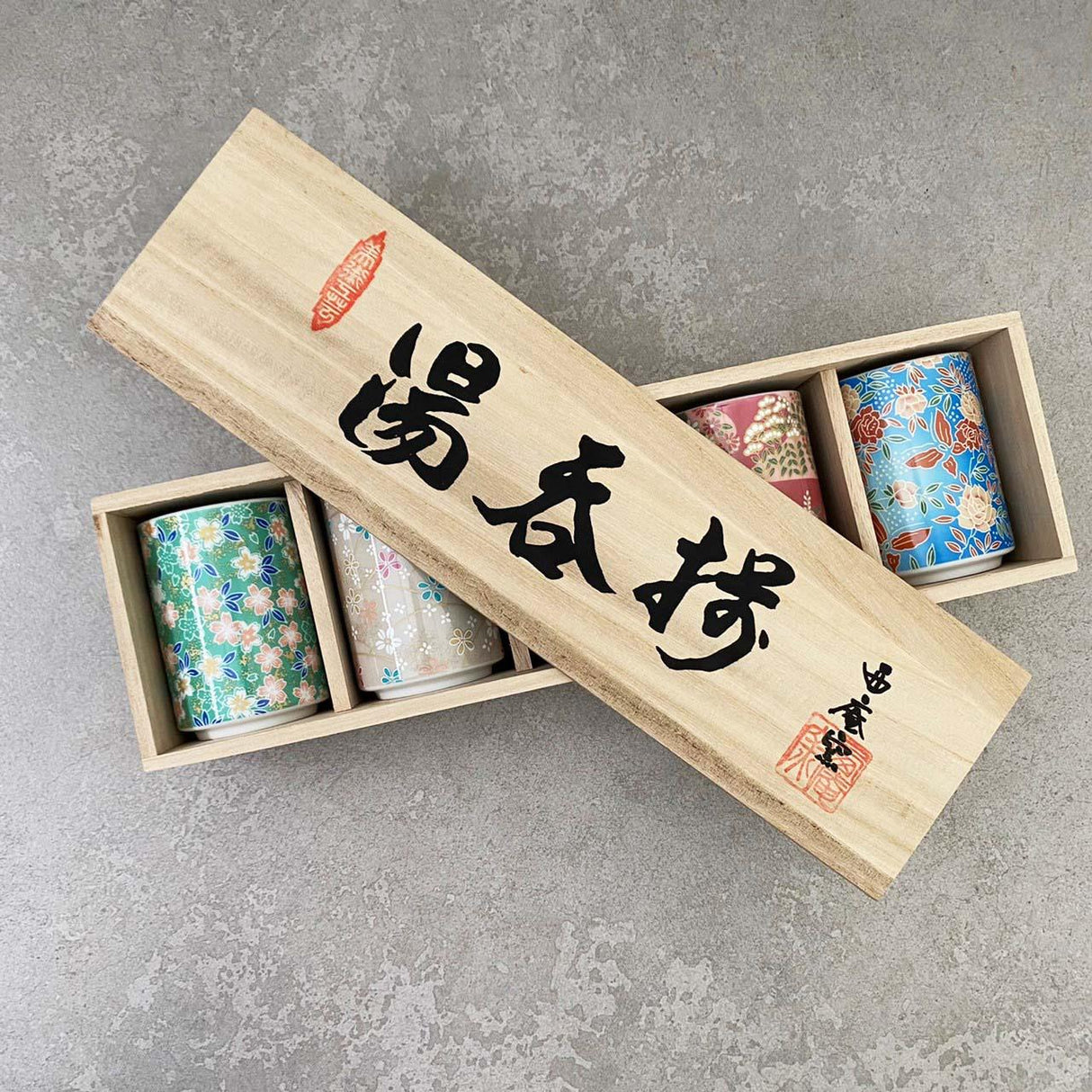 日本製 美濃燒 京友禪 茶杯 五入組 木盒裝|陶瓷茶杯 酒杯 茶具 - 富士通販