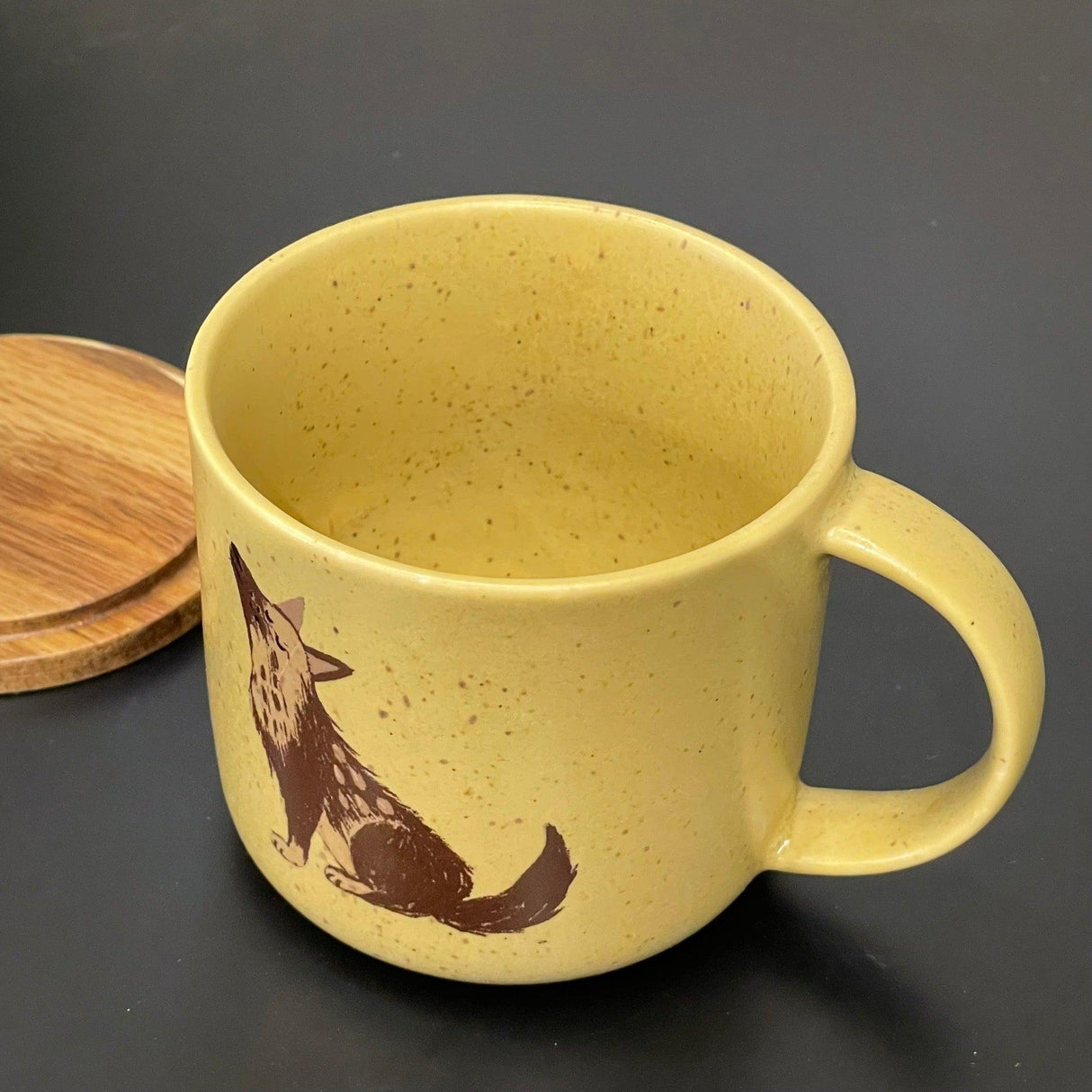 日本製 美濃燒 兔子 狼 陶瓷馬克杯 附蓋|咖啡杯 牛奶杯 水杯 - 富士通販