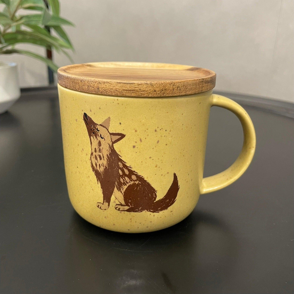 日本製 美濃燒 兔子 狼 陶瓷馬克杯 附蓋|咖啡杯 牛奶杯 水杯 - 富士通販