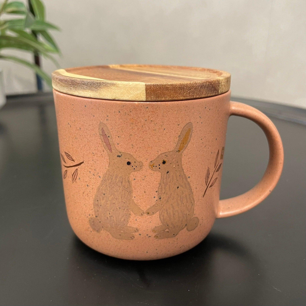 日本製 美濃燒 兔子 狼 陶瓷馬克杯 附蓋|咖啡杯 牛奶杯 水杯 - 富士通販