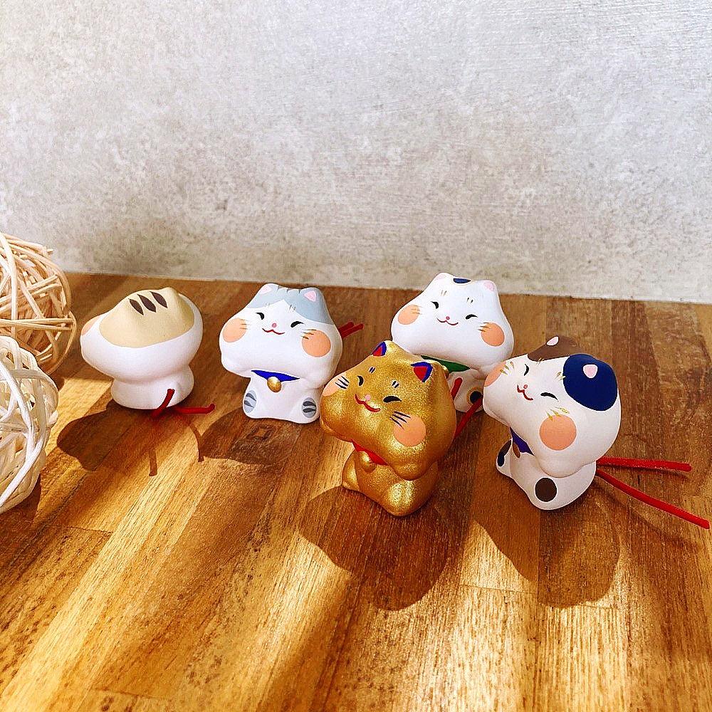 貓咪捧臉公仔|無釉陶瓷、辦公療癒、含算命書籤 - 富士通販