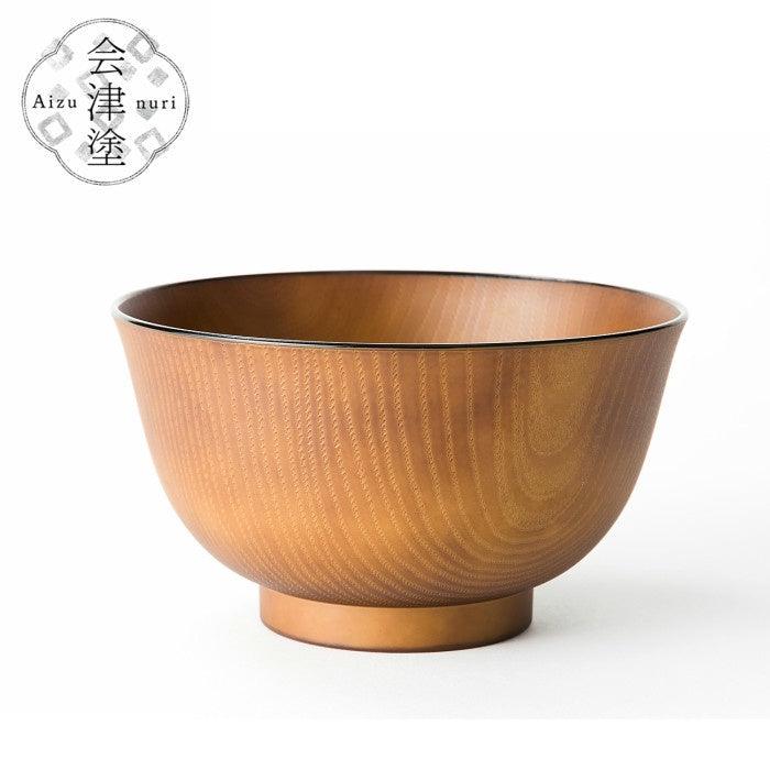 日本製 會津漆器 木紋碗 ╴木色/深棕|多用碗 全木紋 飯碗 木紋 餐碗 餐具 木色刷紋 - 富士通販