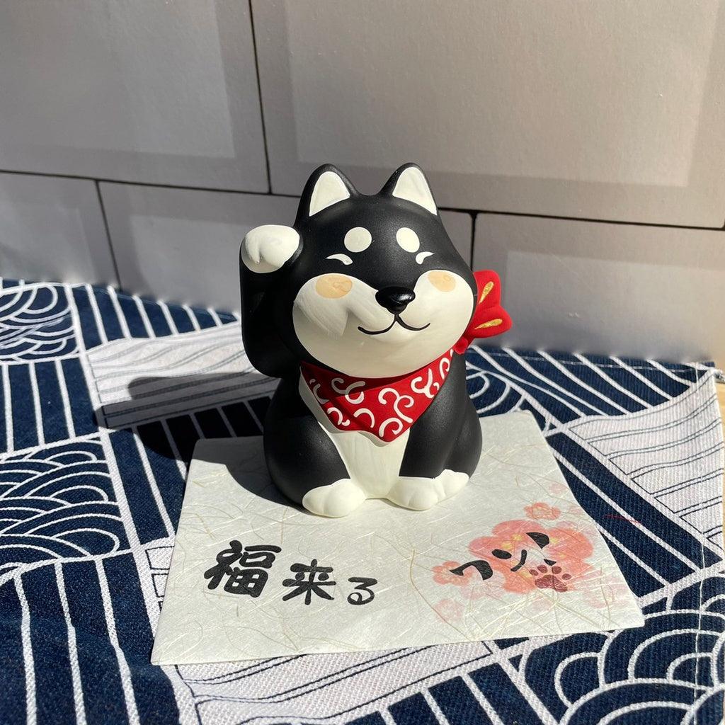 無釉陶招財黑柴擺飾|裝飾招福吉祥物 - 富士通販