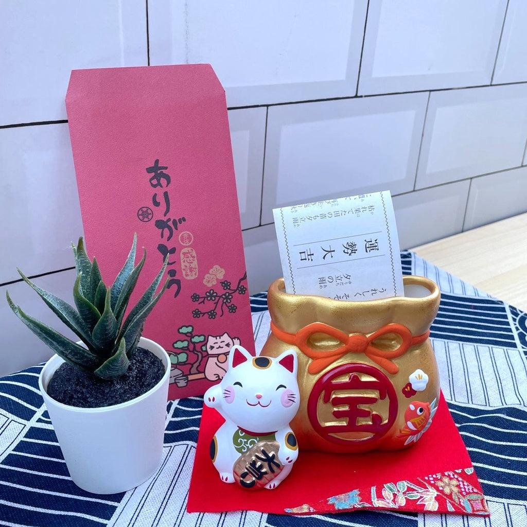 無釉陶招財貓彩票盒|裝飾招福吉祥物 - 富士通販