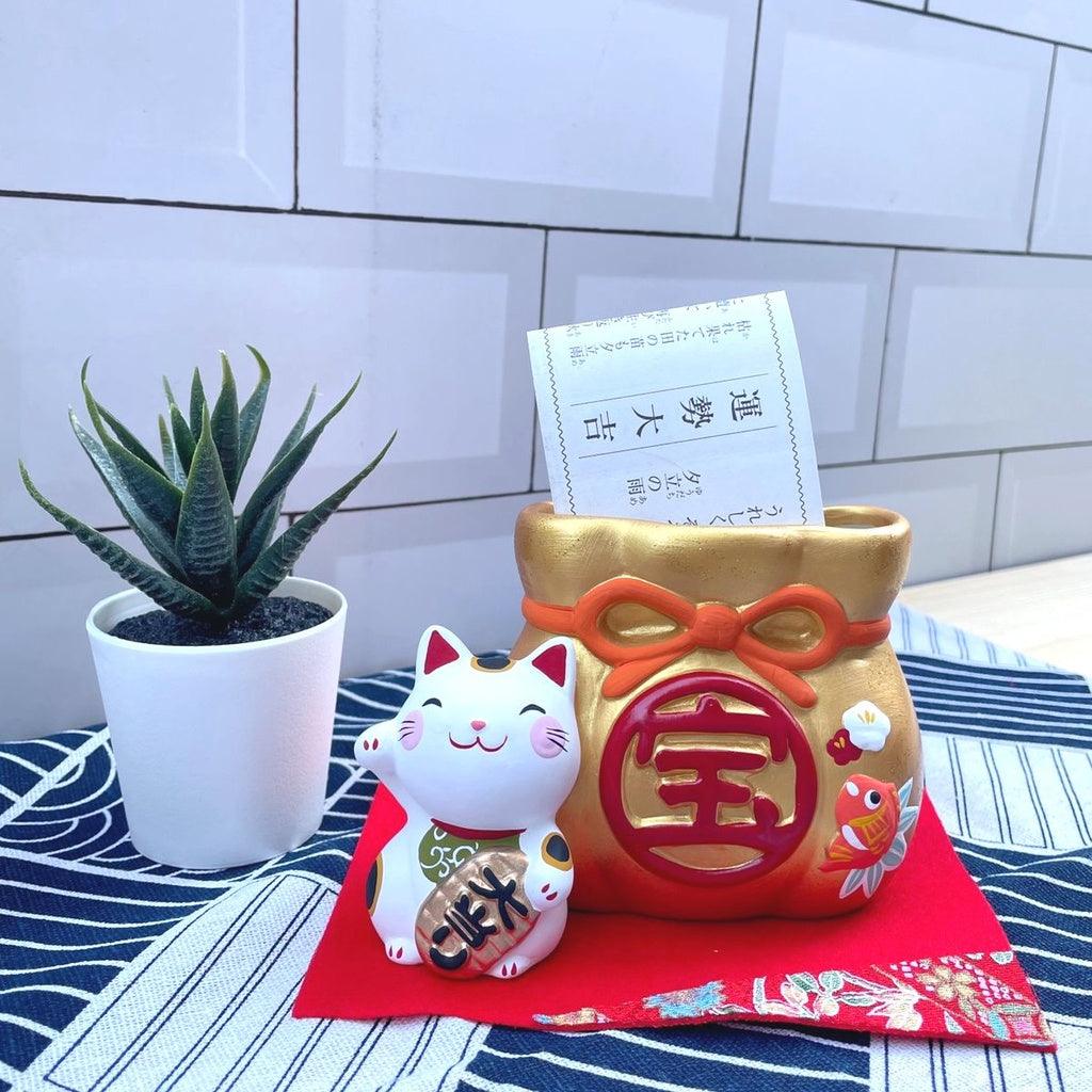 無釉陶招財貓彩票盒|裝飾招福吉祥物 - 富士通販