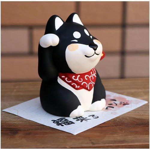 無釉陶招財黑柴擺飾|裝飾招福吉祥物 - 富士通販