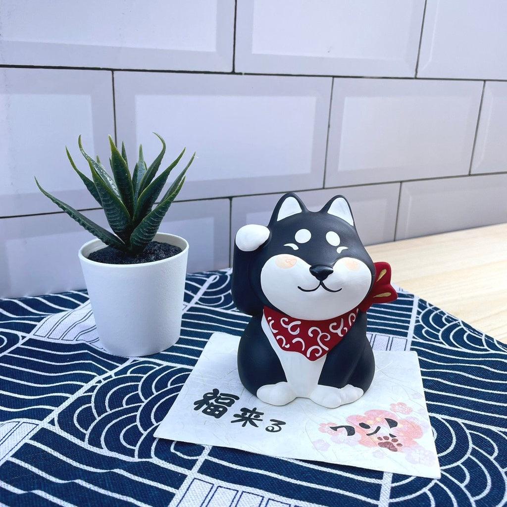 無釉陶招財黑柴擺飾|裝飾招福吉祥物 - 富士通販