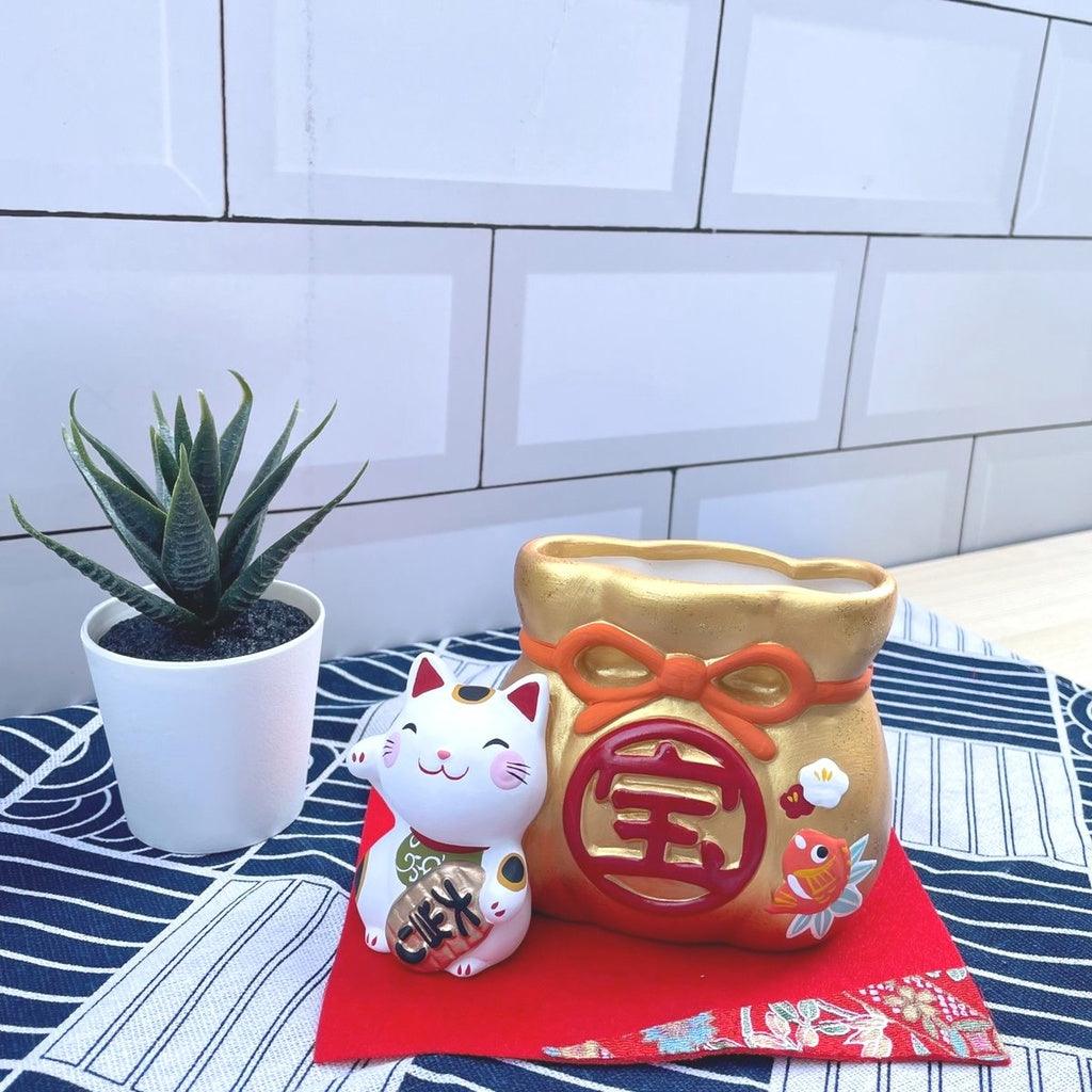 無釉陶招財貓彩票盒|裝飾招福吉祥物 - 富士通販