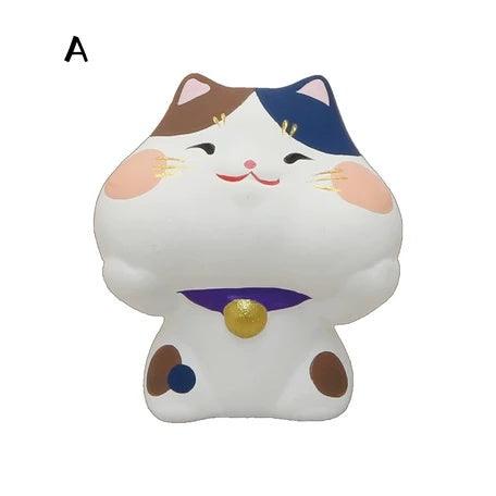 貓咪捧臉公仔|無釉陶瓷、辦公療癒、含算命書籤 - 富士通販