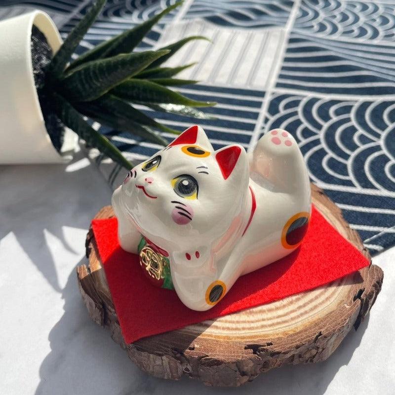 趴勢福彩貓擺飾|捧臉貓 大眼貓 貓陶器 招財貓 開運擺飾 可愛公仔 漫畫眼 - 富士通販